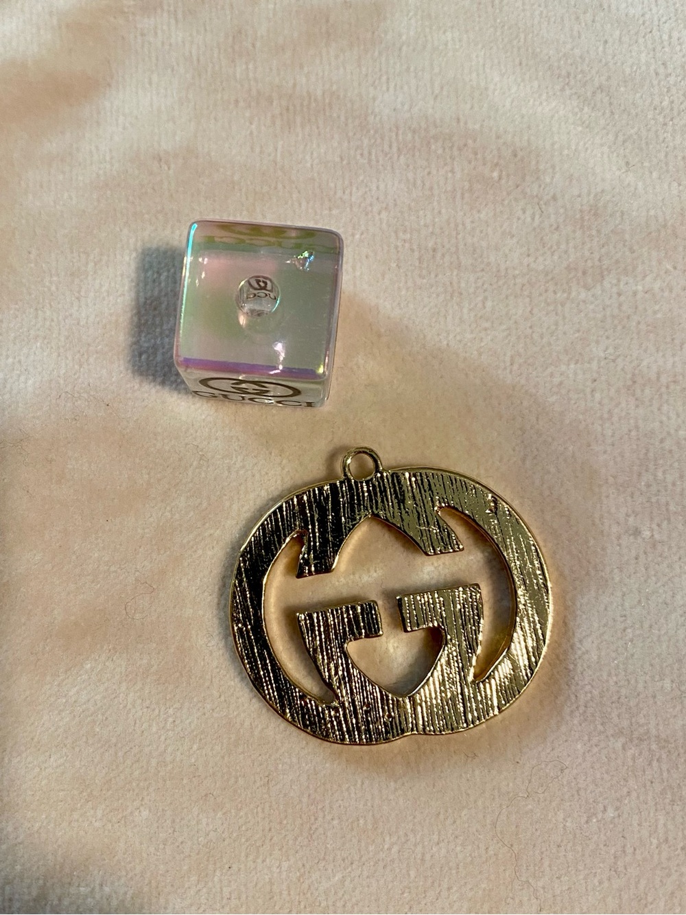 GG Gold Rhinestone Charm and Iridescent Square Bead - Picture 2 of 2